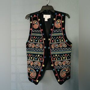 Erez Levy leather vest holiday womens Christmas vintage small ugly sweater 90s
